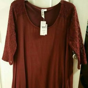 Maroon dress with lace sleeves